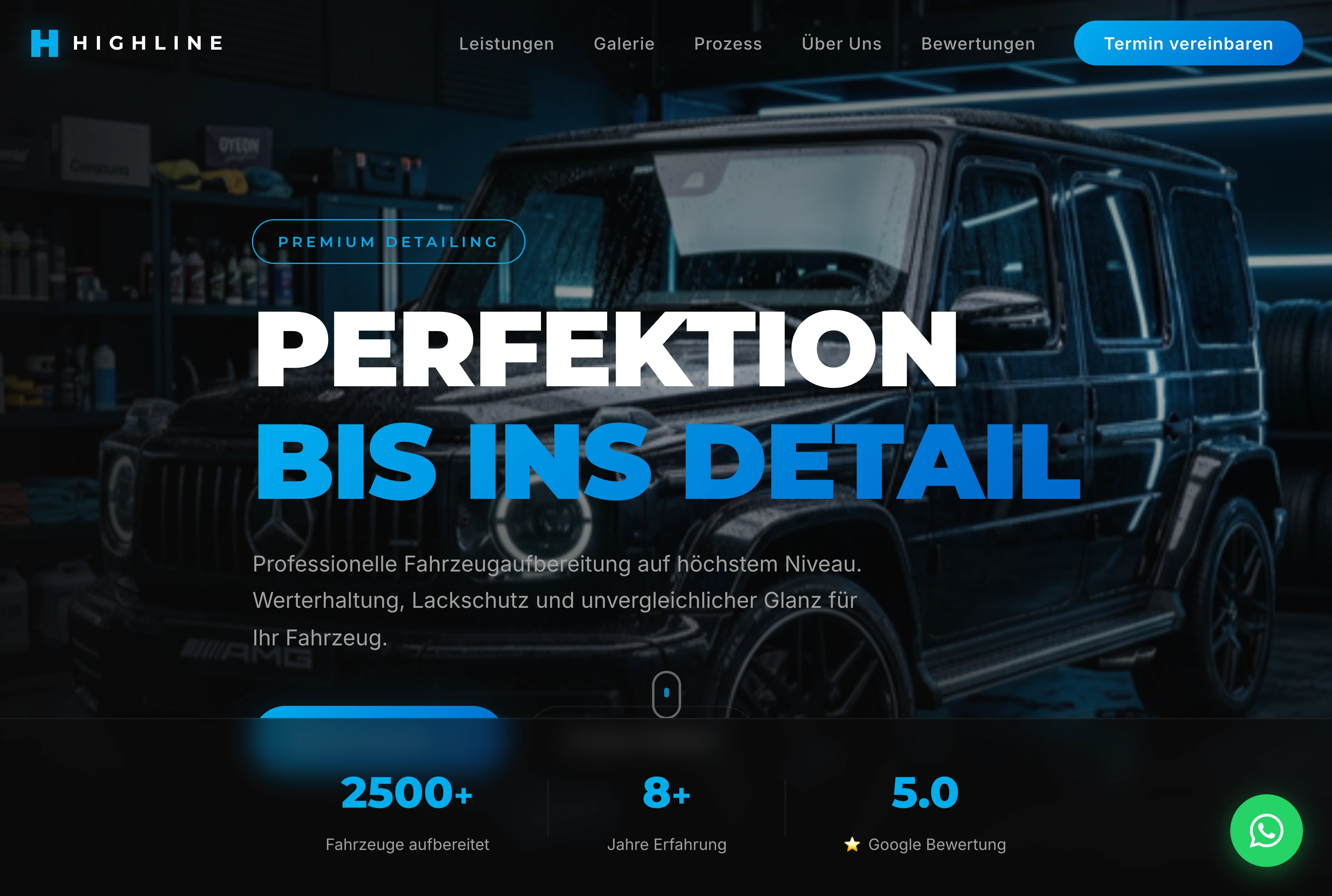 Fahrzeugaufbereitung-Website Highline